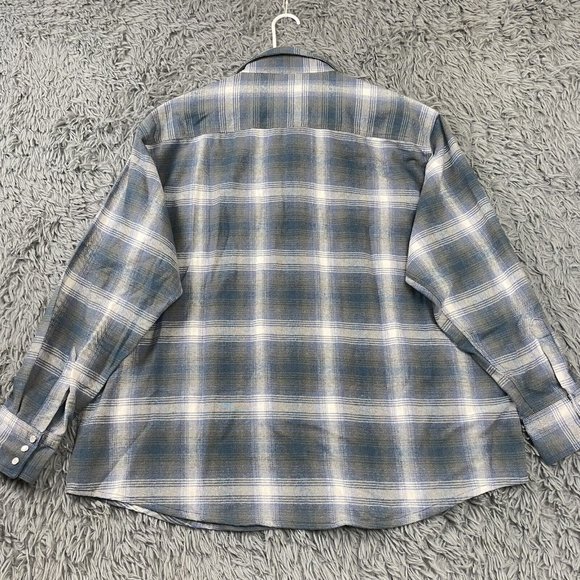 Hickory Shirt Co Men Extra Heavy Plaid Flannel Pearl Snap Blue Gray Wht 2XL NWT - Picture 2 of 8
